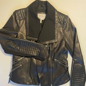BCBG cropped leather moto jacket